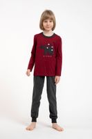 Boys' pyjamas Morten, long sleeves, long trousers - burgundy/dark melange