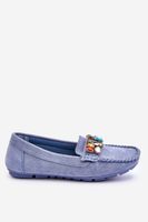 Women's suede loafers with crystals Blue Lucille