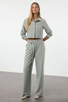 Trendyol Mint Crop Woven Shirt Wide Leg/Belted Trouser Set