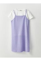 LC Waikiki Plaid Patterned Girl Dress and T-Shirt