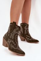 Boto Bélelt Női Cowboy Csizmák Díszítéssel Sötét Zöld Lelira