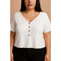 Plus Size Button-Down-Hemd Aus Baumwolle, Weiß
