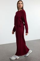 Trendyol Claret Red Knitted Cardigan Dress Bottom-Top Set