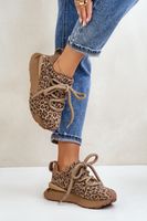 Zamszowe Sneakersy Damskie Na Platformie Z Grubym Sznurowaniem Panterka Artiker