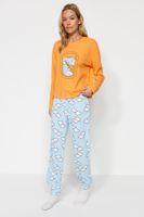 Trendyol Orange 100% Cotton Cloud Patterned T-shirt-Jogger Knitted Pajama Set