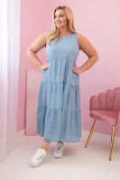 Kesi Włoski Sukienka damska Plus Size z lyocellu rozkloszowana z falbanami jasno jeansowa
