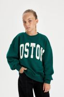 DEFACTO Girls Oversize Wide Pattern Crew Neck Printed School Sweatshirt