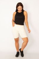 Şans Women's Plus Size Beige 5-Pocket Gabardine Shorts