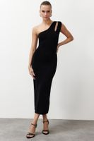 Trendyol Black Lined Shiny Lurex Knitted Elegant Evening Dress