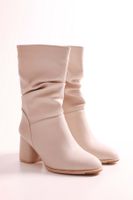 Shoeberry Women's Nollie Beige Heels & Gaiters. Beige Skin.