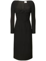 Silk & Wool Midi Dress W/gathered Detail