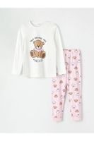 LC Waikiki Crew Neck Printed Long Sleeve Girl's Pajama Set