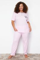 Trendyol Curve Pink Button Detailed Camisole Knitted Pajamas Set