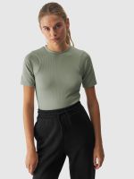 Dámske slim crop-top tričko bez potlače - kaki