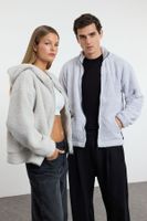 Trendyol Grey Oversize/Wide Cut Zipper Pocket Couple Plush Sweatshirt