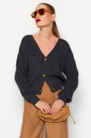 Trendyol Anthracite Wide Fit V Neck Knitwear Cardigan