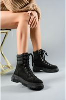 Riccon Black Suede Women's Zippered Combat Boots 00121897