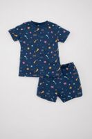 DEFACTO Baby Boy Pajama Set Patterned Glow in the Dark Cotton Short Sleeve Top Elastic Waist Shorts Bottom