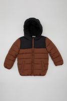 DEFACTO Baby Boy Water Repellent Fleece Lined Color Block Patterned Hooded Puffer Jacket