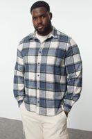 Trendyol Large Size Navy Blue Winter Checkered Lumberjack Shirt