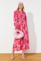 Trendyol Red Floral Printed Plus Size Gimped Woven Dress