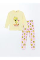 LC Waikiki Lcw Crew Neck Tweety Printed Long Sleeve Girl's Pajama Set