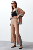 Trendyol Camel Embroidered Woven Kimono-Pants Set