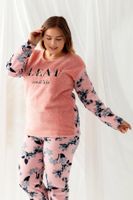 Trendyol Curve Pink Floral Print Patterned Knitted Pajamas Set