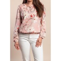 Plus Size Bluza S Cvjetnim Printom, Svijetlo Ružičasta