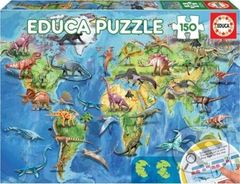 Mapa světa s dinosaury - puzzle z kategorie Naučné puzzle