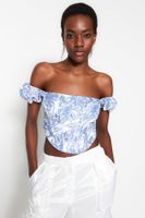 Trendyol Multicolored Crop Lined Corset Detailed Floral Patterned Woven Poplin Bustier