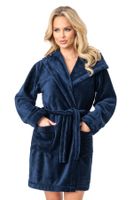 Teplý dámský župan Donna 101 Soft - měkký s kapucí Tmavě modrá XL-2XL