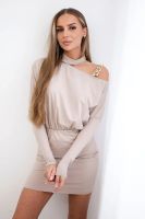 Dress with shoulder decoration beige