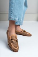 NİŞANTAŞI SHOES Temple Dark Beige Knitted Straw Accessory Detail Flat Sole Women's Ballerinas