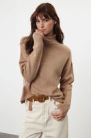 Trendyol Mink More Sustainable Soft Texture Wide Pattern Stand Collar Knitwear Sweater