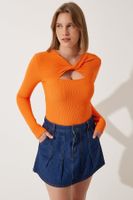 Happiness İstanbul Women's Orange Cut Out Detailed Corded Knitted Blouse