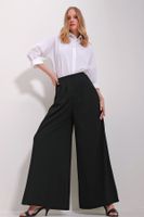 Trend Alaçatı Stili Women's Black High Waist Darts Wide Leg Front Zipper Trousers