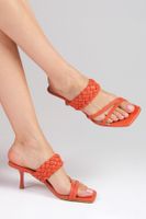 Mio Gusto Petra Women's Slippers From Genuine Leather Orange Color Heeled Shoes.