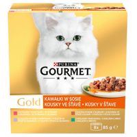 Gourmet Gold Multipack kachna s olivami/pstruh se zeleninou/králík s mrkví/telecí se zeleninou ve šťávě 8x85g