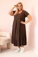 Kesi Włoski Sukienka damska plus size z krótkim rękawem i falbaną z lekkiej wiskozy brązowa