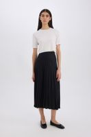 DEFACTO A-Line High Waist Pleated Basic Plain Satin Maxi Skirt