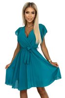 Pleated chiffon dress with a neckline and ruffles Numoco