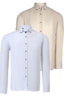 DOUBLE SET G721 DEWBERRY MEN'S SHIRT-WHITE-BEIGE