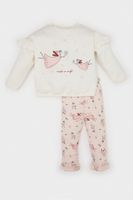 DEFACTO Baby Girl 2-Piece Set Christmas Themed Long Sleeve Top Elastic Waist Bottom