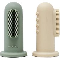 Mushie Finger Toothbrush Kinderzahnbürste zum Aufstecken auf den Finger Shifting Sand/Cambridge Blue 2 St.