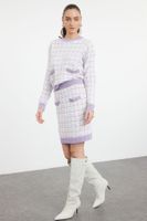 Trendyol Lilac Tweed Look Glittery Knitwear Bottom-Top Set