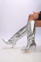 Shoeberry Women's Misa Silver Cracked Patent Leather Daily Boots