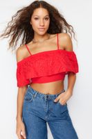 Trendyol Garnet Blossom Brode Crop Woven Blouse