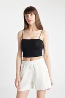 DEFACTO Fall In Love Thin Strap Crop Cotton Black Undershirt Y2249az24au