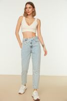 Trendyol Blue Waist Detailed High Waist Mom Jeans